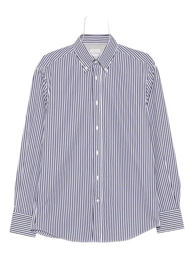 Brunello Cucinelli Striped Long-sleeve Shirt In Blue
