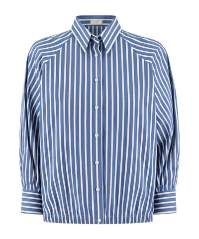 Brunello Cucinelli Women Shadow Stripe Poplin Shirt In Blue