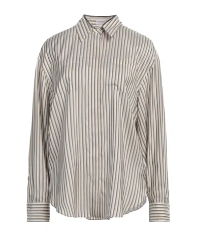 Brunello Cucinelli Striped Long Sleeve Shirt In Gold