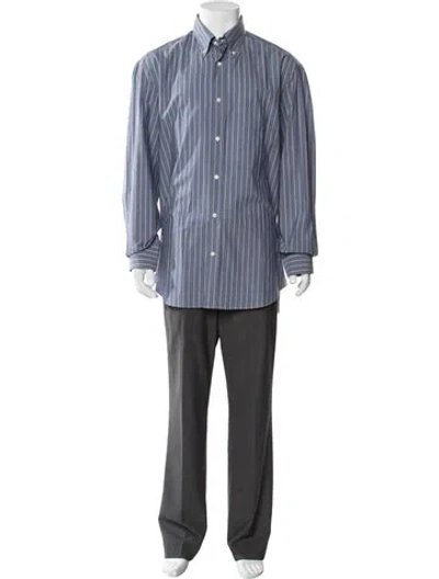 Pre-owned Brunello Cucinelli Striped Long Sleeve Shirt W/ Tags In Blue