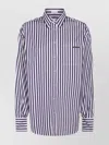 Brunello Cucinelli Striped Long Sleeve Top With Chest Pocket In Blue