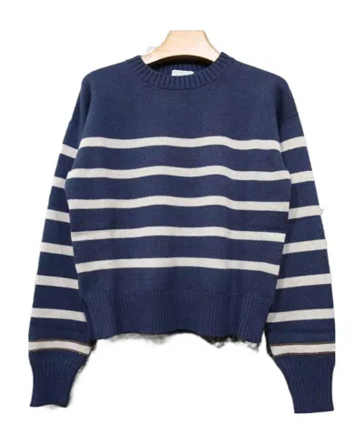 Brunello Cucinelli Striped Long-sleeved Knitted Sweater In Blue