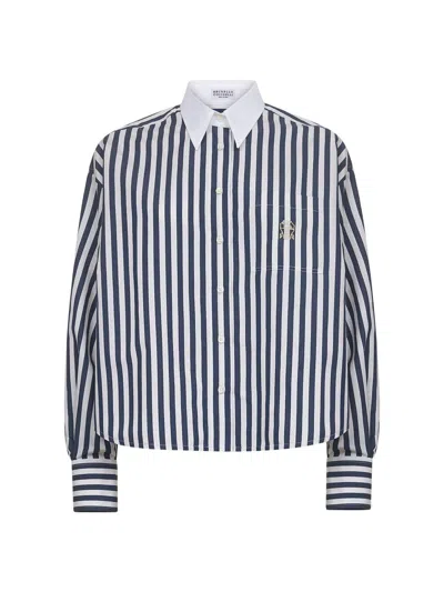 Brunello Cucinelli Striped Long-sleeved Shirt In Black