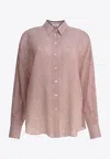 Brunello Cucinelli Bordeaux Stripe Linen-cotton Blend Shirt In Red