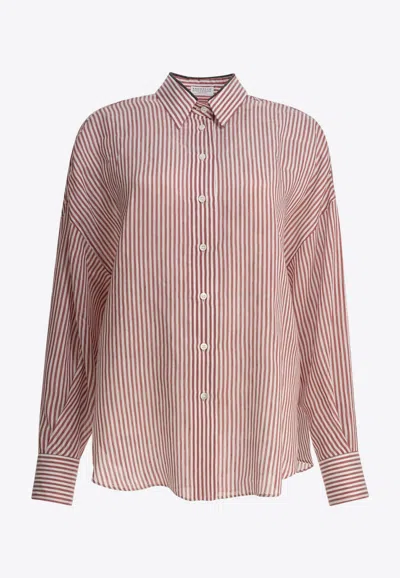 Brunello Cucinelli Striped Long-sleeved Shirt In Red