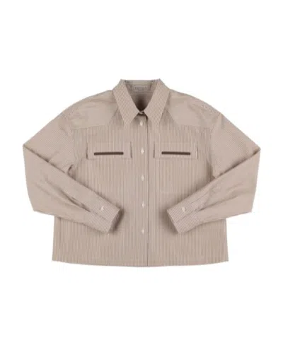 Brunello Cucinelli Babies' Striped Long-sleeved Shirt In Gray