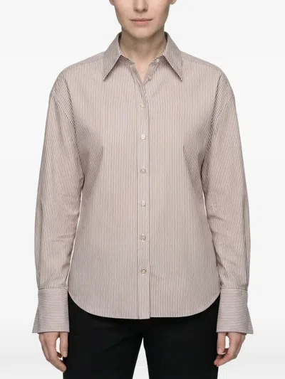 Brunello Cucinelli Striped Long-sleeve Button-down Shirt In Brown