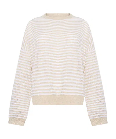 Brunello Cucinelli Striped Longsleeve Knit Sweater In Neutral
