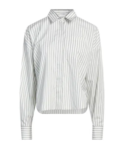 Brunello Cucinelli Striped Long-sleeve Shirt In White