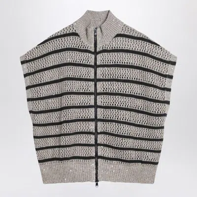 BRUNELLO CUCINELLI BRUNELLO CUCINELLI STRIPED MESH CARDIGAN IN BLEND