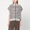 Brunello Cucinelli Beige Cardigan With High Neck And All-over Striped Motif In Beige