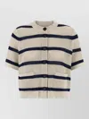 Brunello Cucinelli Striped Mesh Cardigan Short Sleeves Pockets In Neutral