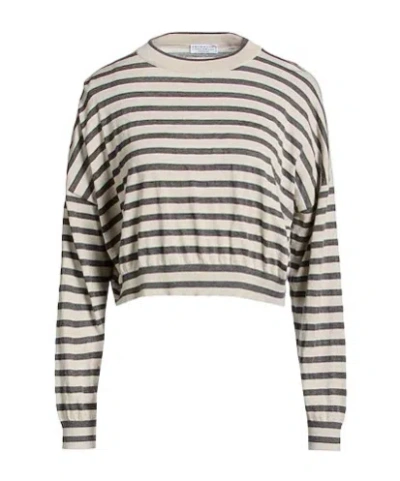 Brunello Cucinelli Striped Metallic Cropped Knit Sweater In Multi