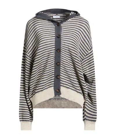Brunello Cucinelli Striped Metallic Knit Sweater In Gray