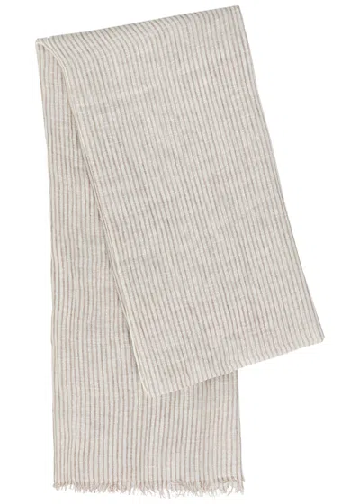 Brunello Cucinelli Striped Metallic Linen-blend Scarf In Purple