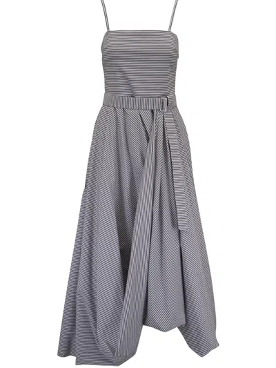Brunello Cucinelli Striped Midi Dress In Gray