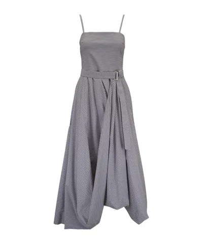 BRUNELLO CUCINELLI BRUNELLO CUCINELLI MULTI-STRIPE POPLIN BELTED BUBBLE HEM DRESS