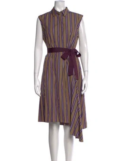 Pre-owned Brunello Cucinelli Striped Midi Length Dress In Brown