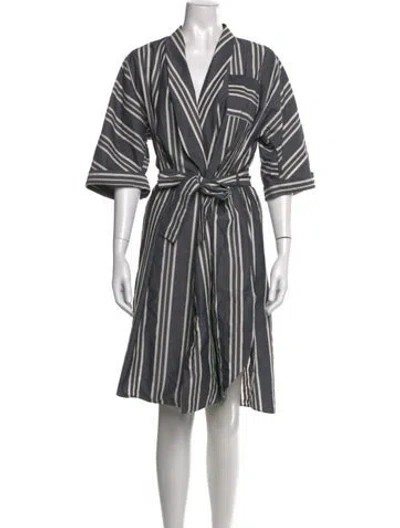 Pre-owned Brunello Cucinelli Striped Midi Length Dress W/ Tags In Gray