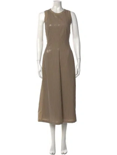 Pre-owned Brunello Cucinelli Striped Midi Length Dress W/ Tags In Neutral