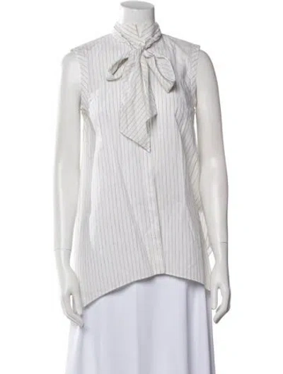 Pre-owned Brunello Cucinelli Striped Mock Neck Button-up Top In White