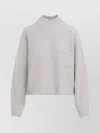 Brunello Cucinelli Beige Cashmere Mock Neck Lana Cashmire Stripe Pullover