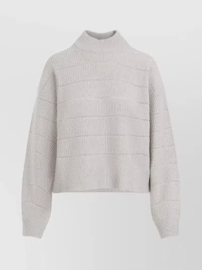 BRUNELLO CUCINELLI STRIPED MOCK NECK CASHMERE WOOL PULLOVER