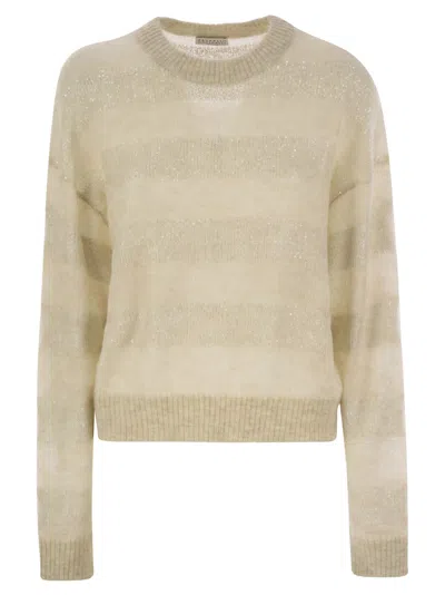 Brunello Cucinelli Striped Mohair And Wool Sweater In Seashell+stracciatella