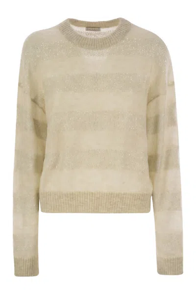 Brunello Cucinelli Striped Mohair And Wool Sweater In Brown