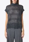 Brunello Cucinelli Grey Striped Sweater In Mohair Blend In Gray