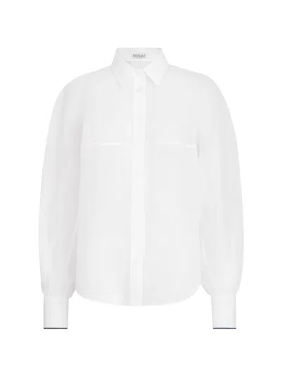 Brunello Cucinelli Striped Monili Cotton Shirt In White