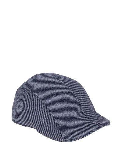 Brunello Cucinelli Striped Newsboy Cap In Blue