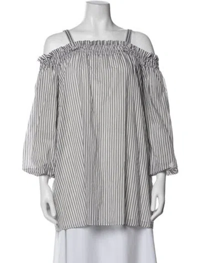 Pre-owned Brunello Cucinelli Striped Off-the-shoulder Blouse In Gray