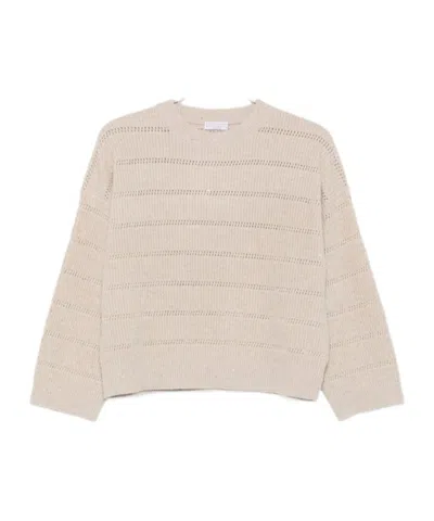 Brunello Cucinelli Striped Open-knit Sweater In Gold