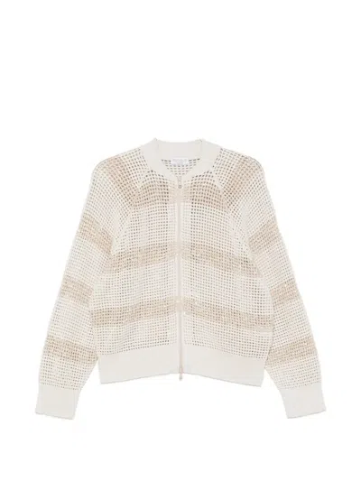 Brunello Cucinelli Striped Open-knit Cardigan In Multi