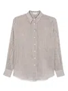 Brunello Cucinelli Bordeaux Stripe Linen-cotton Blend Shirt In Pink