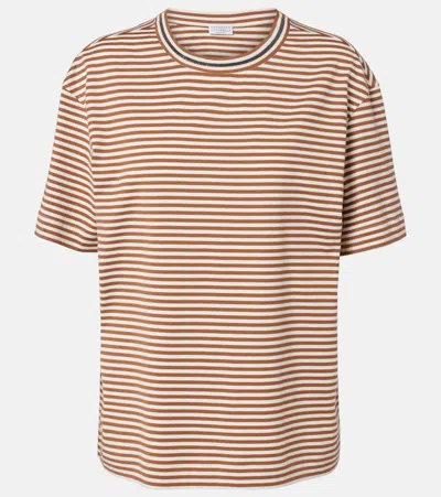 Brunello Cucinelli Striped Oversized Cotton Jersey T-shirt In White