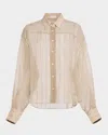 Brunello Cucinelli Striped Paillette Crispy Silk Chiffon Button-down Blouse