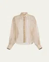 Brunello Cucinelli Striped Paillette Crispy Silk Chiffon Button-down Blouse