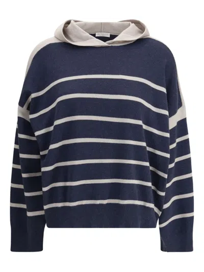 BRUNELLO CUCINELLI STRIPED-PATTERN CASHMERE HOODIE