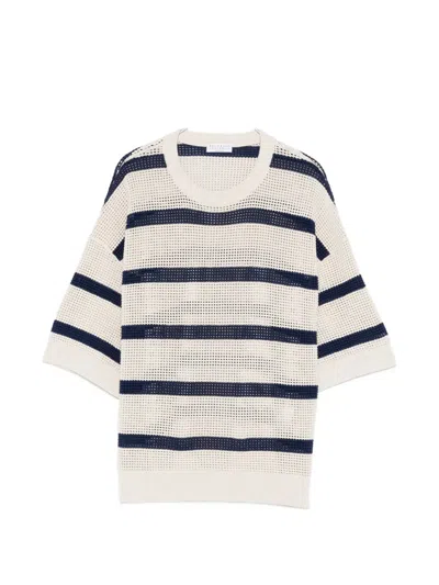 Brunello Cucinelli Striped-pattern Knit T-shirt In Neutral