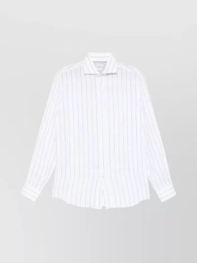 Brunello Cucinelli Striped Pattern Linen Shirt In White