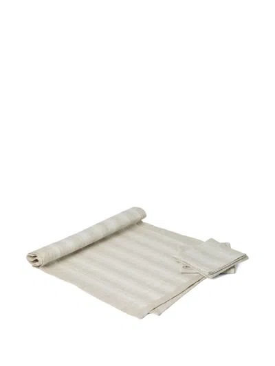 Brunello Cucinelli Striped-pattern Table Runner And Napkin (set Of Three) In Neutral