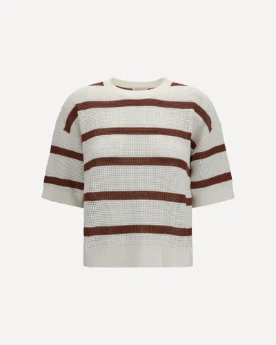Brunello Cucinelli Striped Perforated Sweater In Multi