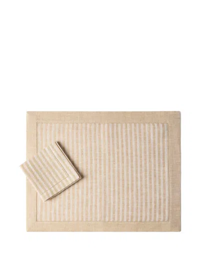 Brunello Cucinelli Striped Placemat Napkin Set In Brown
