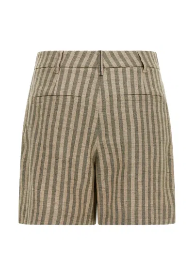 Brunello Cucinelli High Rise Striped Linen Bermuda Shorts In Green