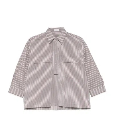 Brunello Cucinelli Striped Pocket Blouse In Neutral