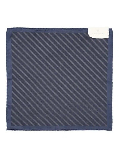 Brunello Cucinelli Striped Pocket Square In Blue