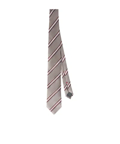 Brunello Cucinelli Striped Pointed Tie In Neutral