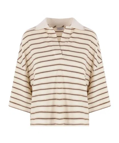 Brunello Cucinelli Striped Polo Shirt In Neutral